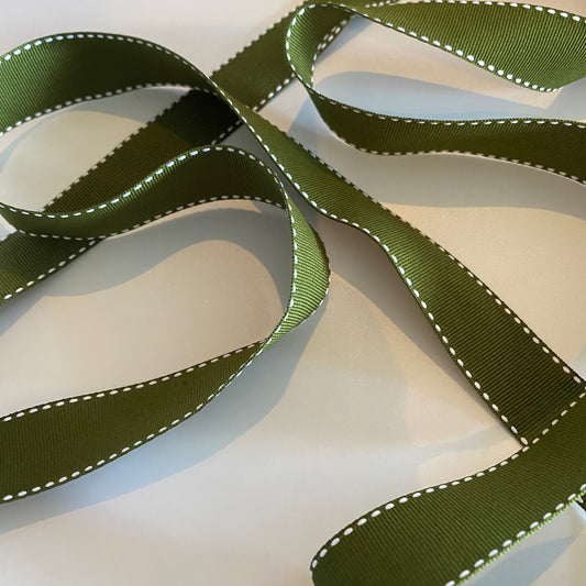Green Ribbon White Stitching