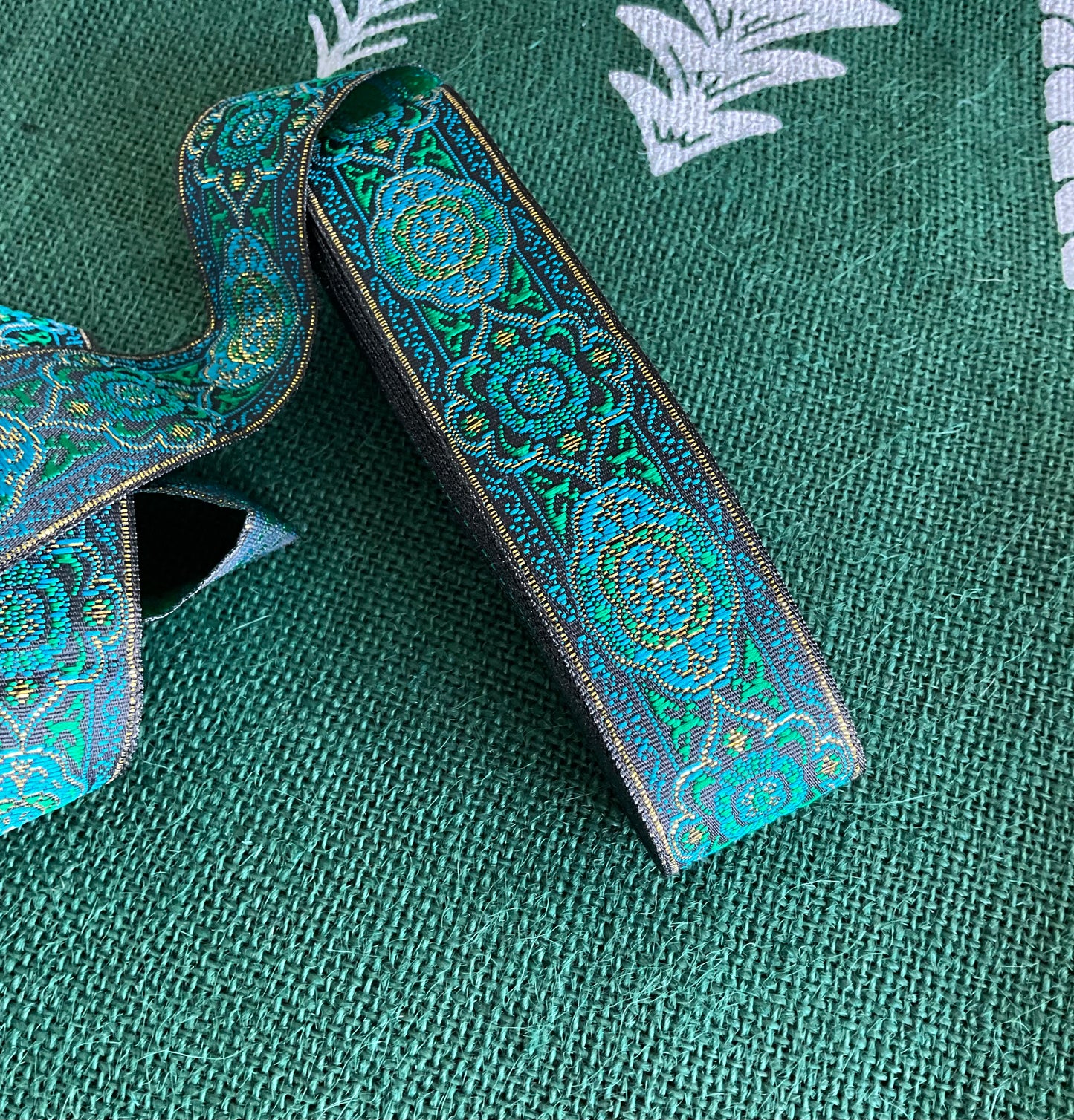 Teal Embroidered Ribbon