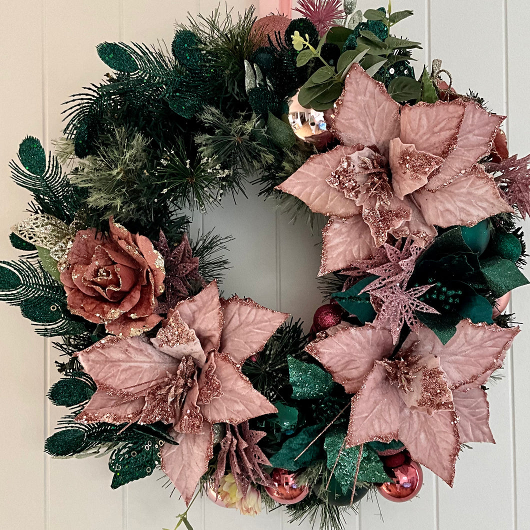 Pink Green Floral Wreath