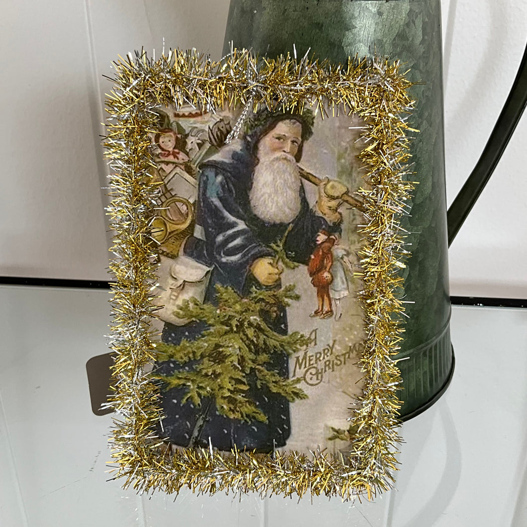 Vintage Blue Santa on Card