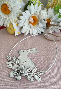 White Tin Bunny Deco