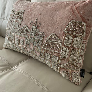 Pink Silver Beaded Pillow