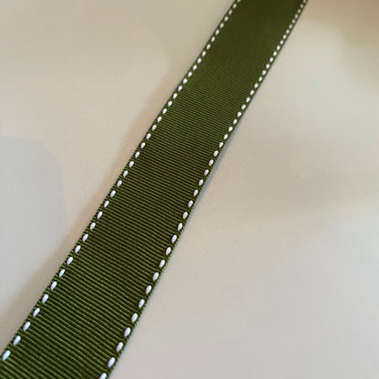 Green Ribbon White Stitching