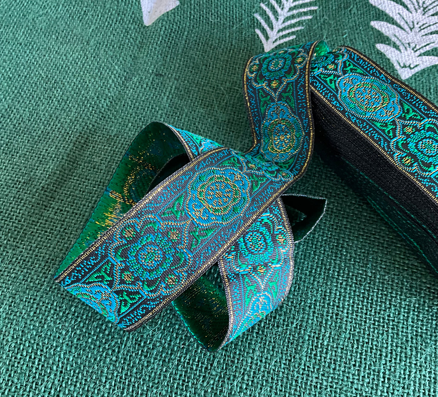 Teal Embroidered Ribbon
