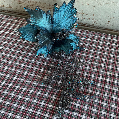 Teal Blue Poinsettia & Leaf