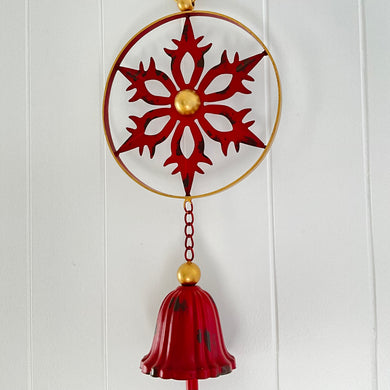 Red Metal Snowflake Bell