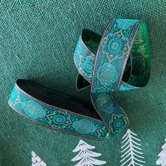 Teal Embroidered Ribbon