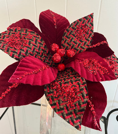 Burgundy Tartan Poinsettia