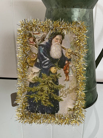 Vintage Blue Santa on Card
