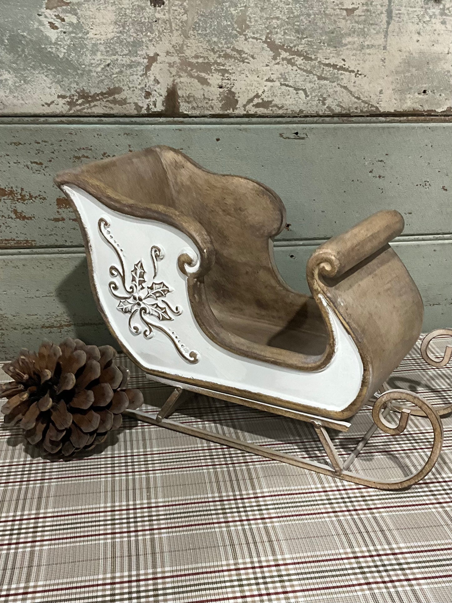 White Brown Metal Sleigh