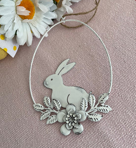 White Tin Bunny Deco