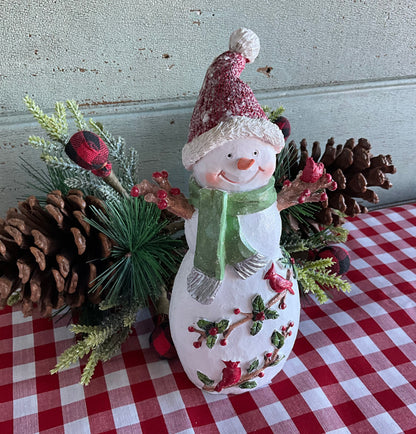 Snowman with Cardinal Birds