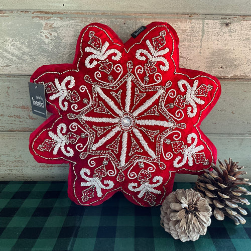 Red White Snowflake Cushion