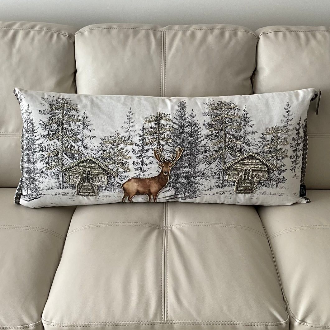 Reindeer Winter Scene Pillow