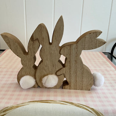 Wooden Three Bunny Deco