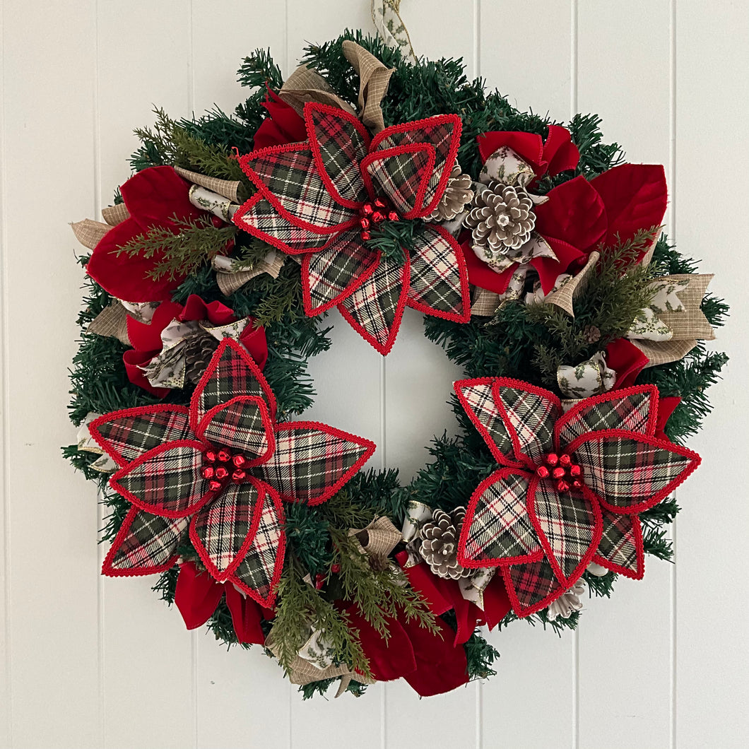 Red Tartan Poinsettia Wreath