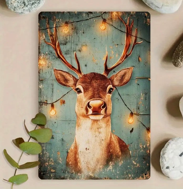 Deer Tin Sign Teal