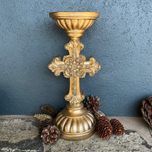 Load image into Gallery viewer, Gold Cross Candlestick