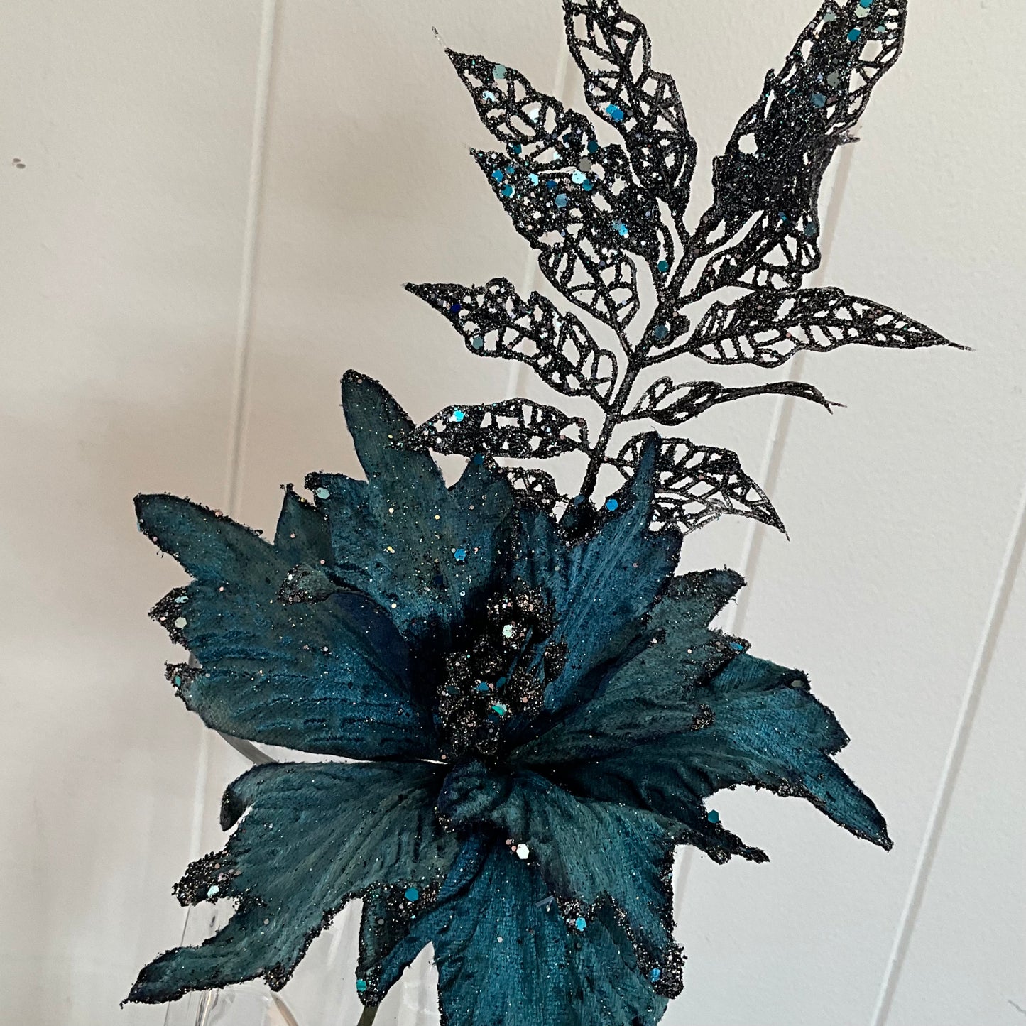 Teal Blue Poinsettia & Leaf