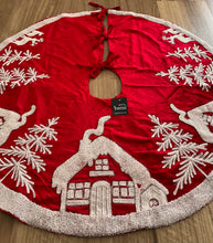 Load image into Gallery viewer, Red White Embroidered Tree Skirt