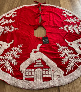 Red White Embroidered Tree Skirt