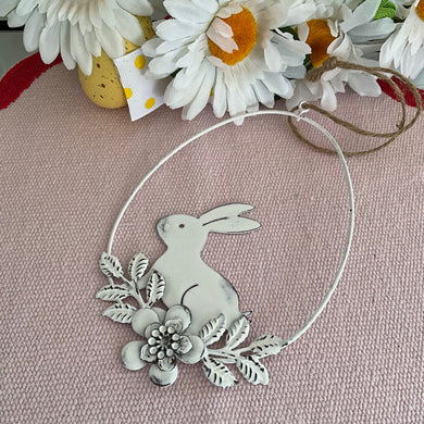 White Tin Bunny Deco