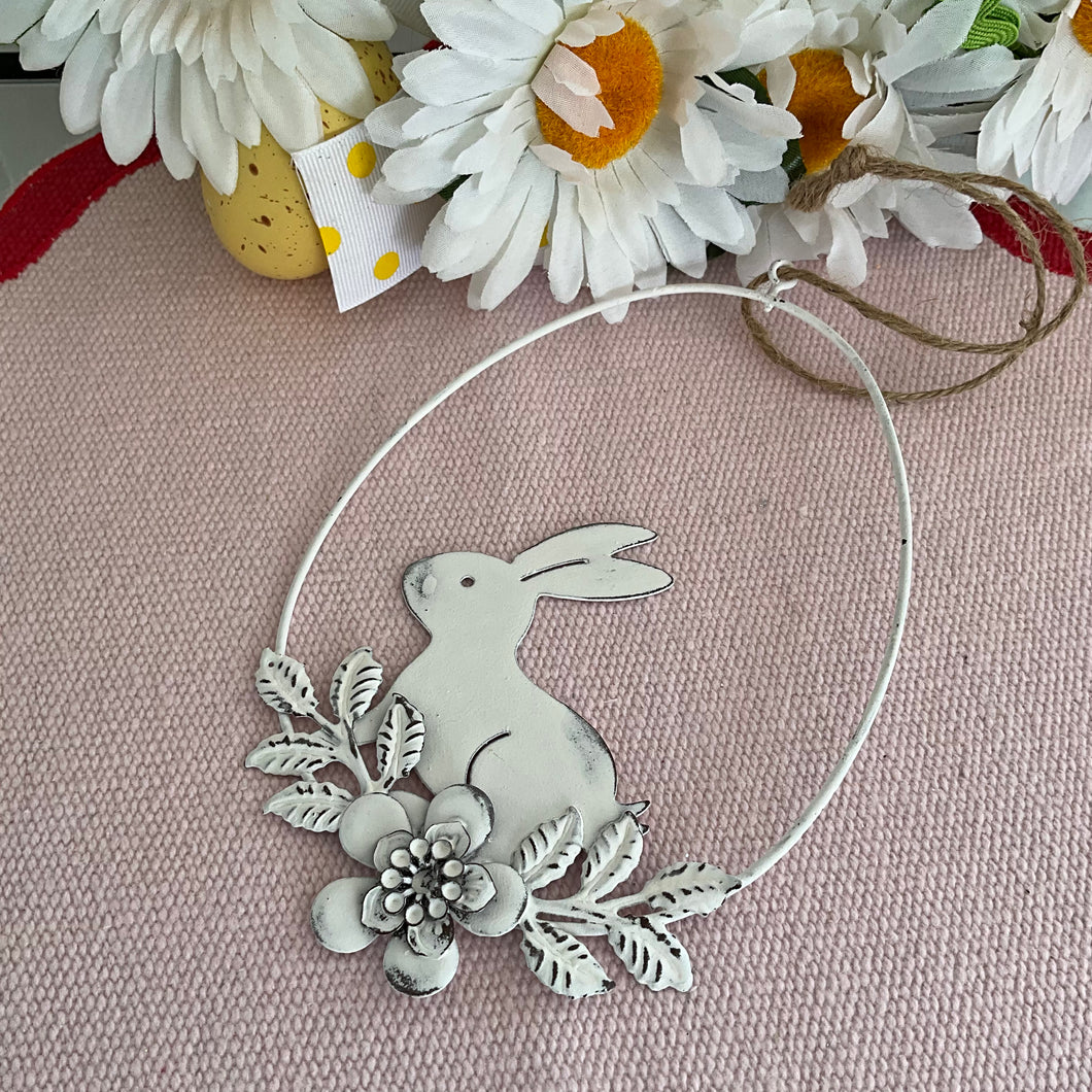 White Tin Bunny Deco