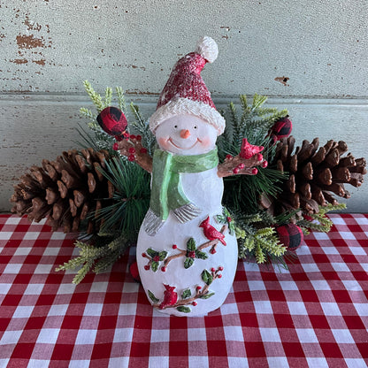 Snowman with Cardinal Birds