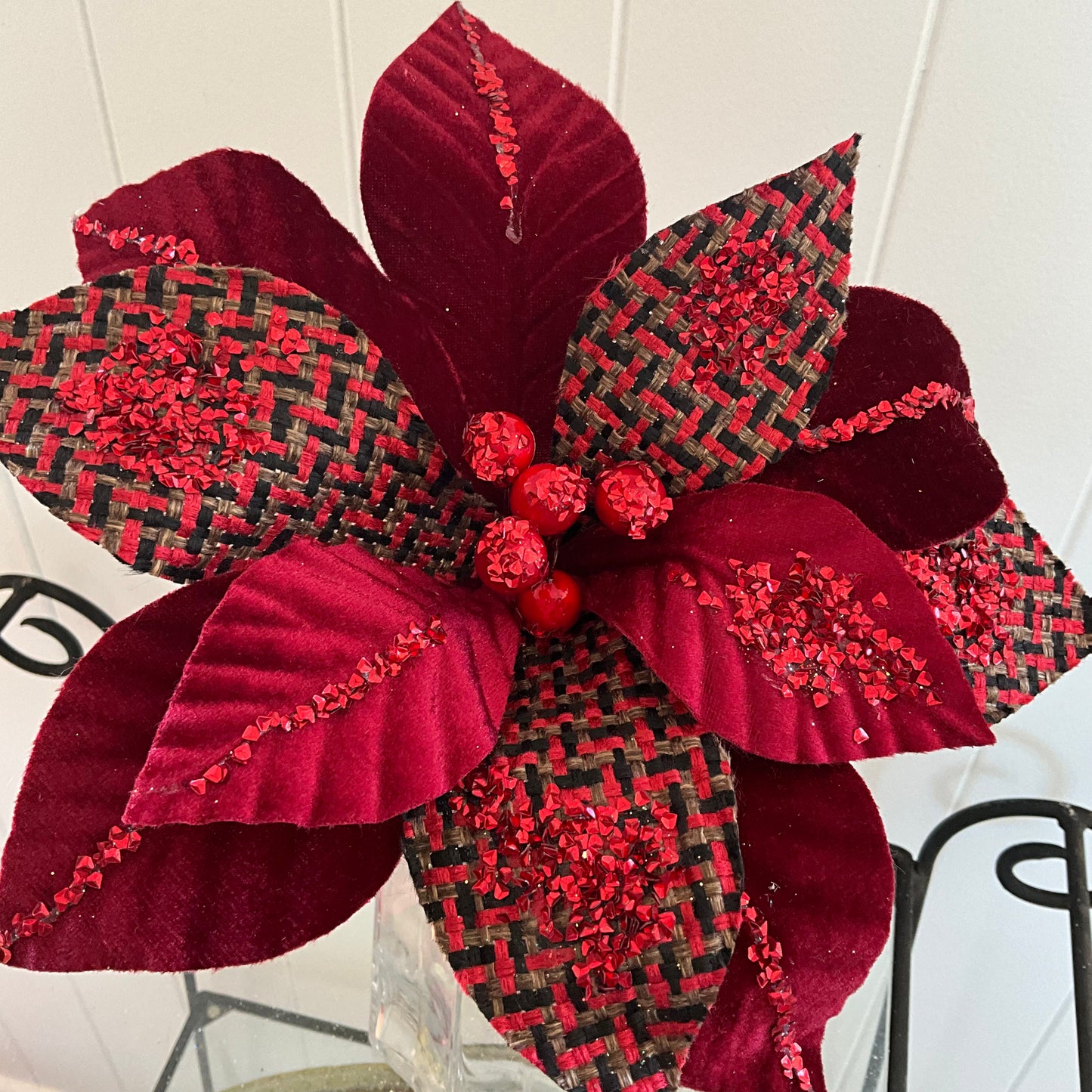 Burgundy Tartan Poinsettia