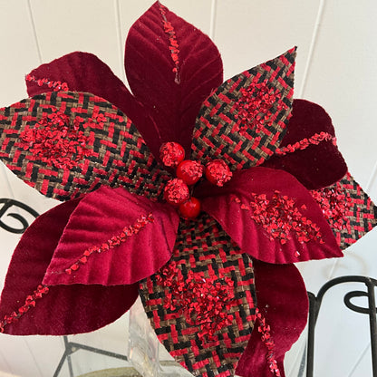 Burgundy Tartan Poinsettia