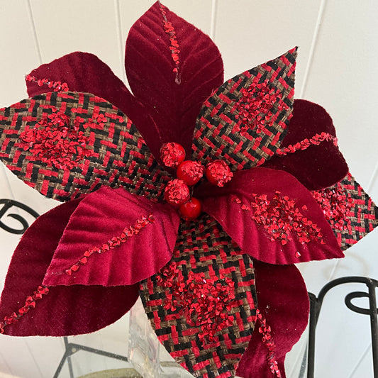 Burgundy Tartan Poinsettia