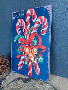 Candy Cane Tin Sign