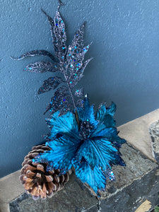 Teal Poinsettia with Leaf