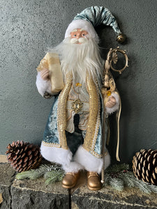 Blue Gold Standing Santa