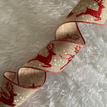 Load image into Gallery viewer, Burlap Red Reindeer Ribbon