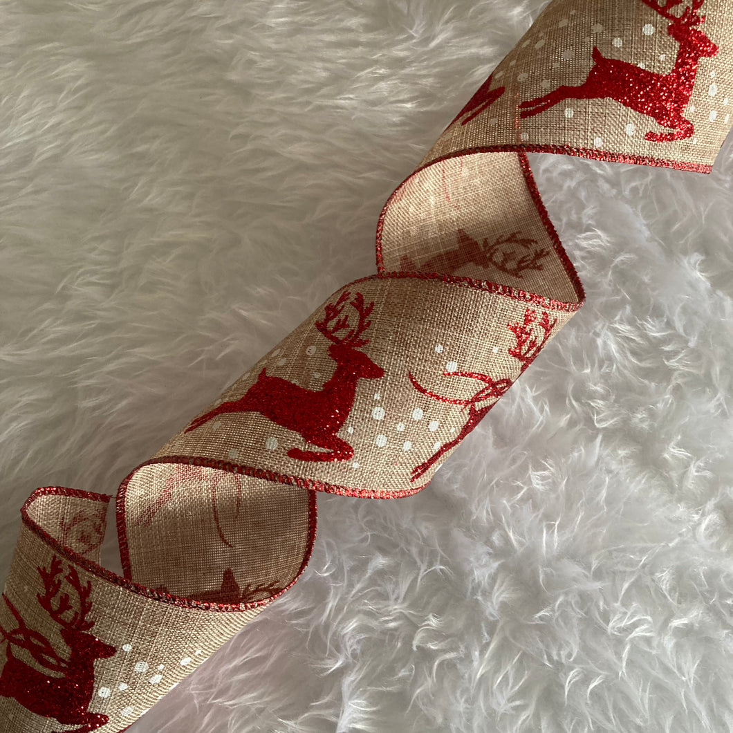 Burlap Red Reindeer Ribbon