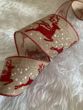 Load image into Gallery viewer, Burlap Red Reindeer Ribbon