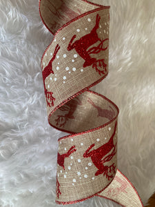 Burlap Red Reindeer Ribbon