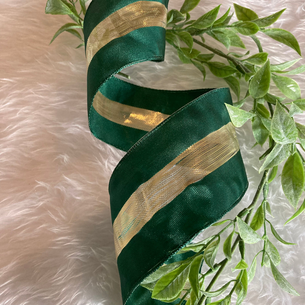 Green Gold Striped Ribbon