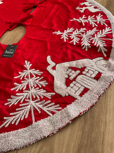 Red White Embroidered Tree Skirt