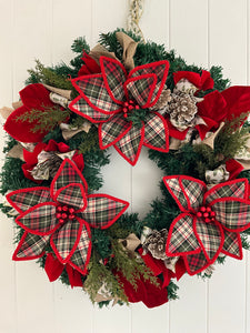 Red Tartan Poinsettia Wreath