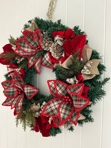 Red Tartan Poinsettia Wreath