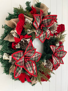 Red Tartan Poinsettia Wreath