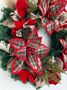 Red Tartan Poinsettia Wreath