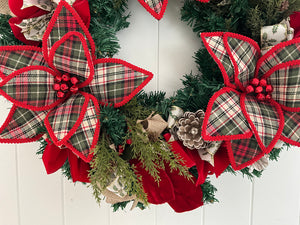 Red Tartan Poinsettia Wreath