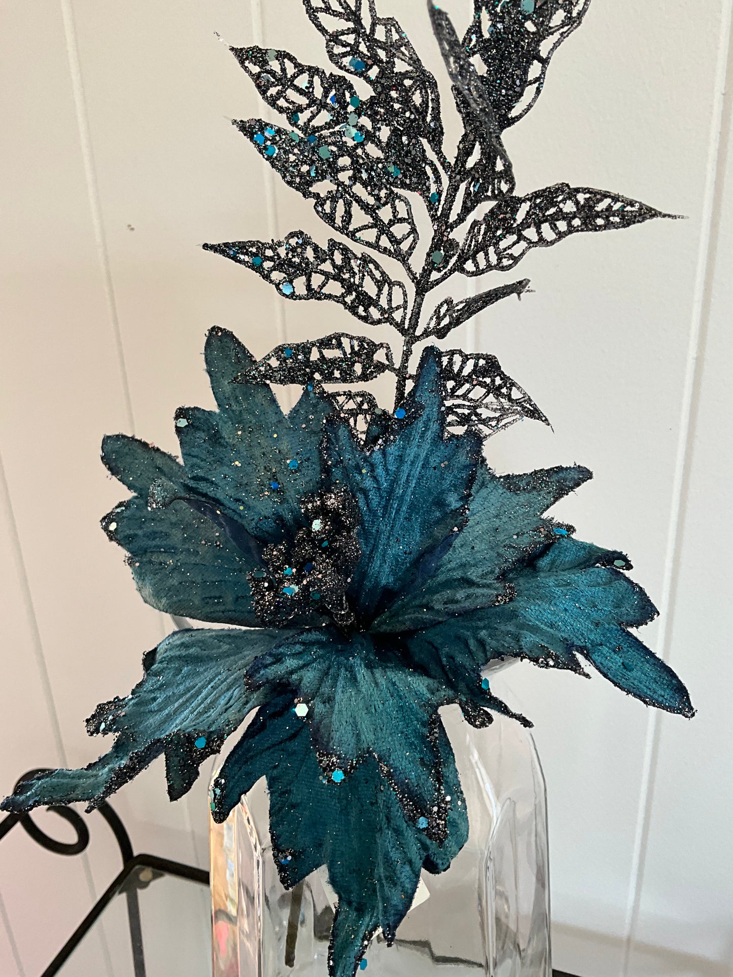 Teal Blue Poinsettia & Leaf