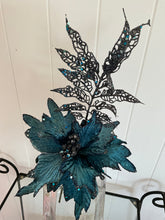 Load image into Gallery viewer, Teal Blue Poinsettia &amp; Leaf
