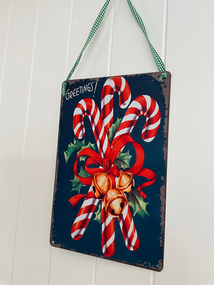 Candy Cane Tin Sign