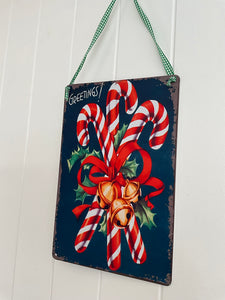 Candy Cane Tin Sign