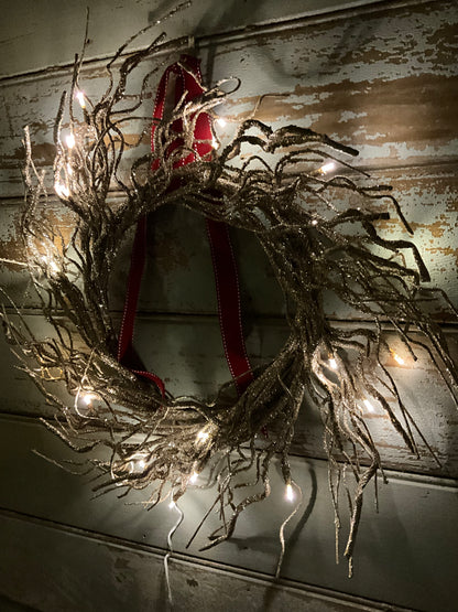 Gold Twig Wreath LED
